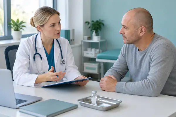 врач разговаривает с пациентом о кодировании на 5 лет